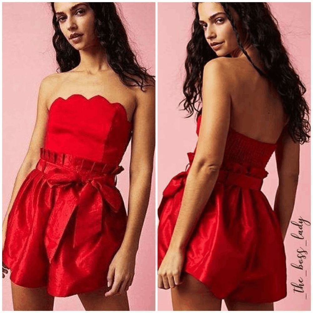 Free People Red Strapless Scallop Romper